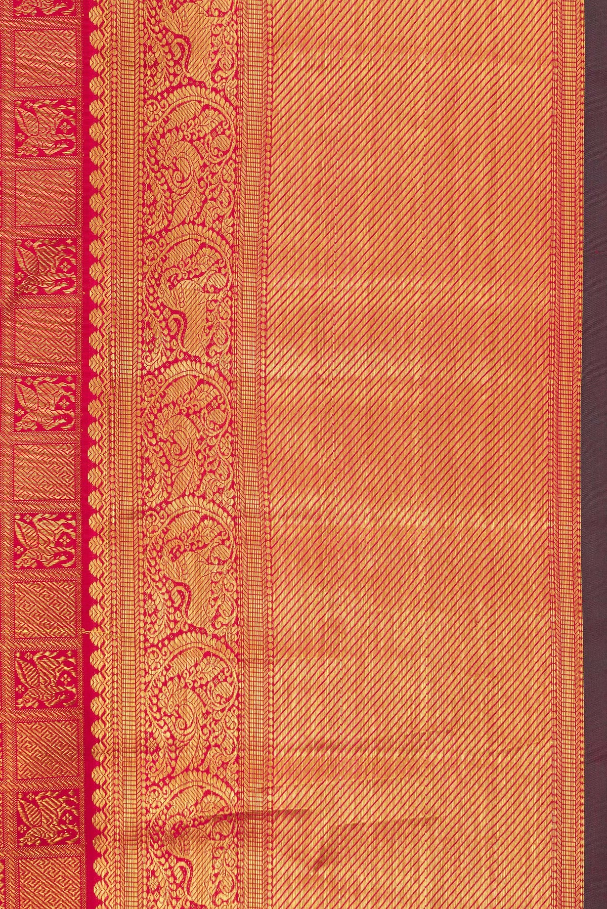 Border image of Pure Silk Dark Pink Dual Tone Kanjivaram Saree with Zari Brocade on the body and Zari Border. 