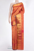 Pure Silk Dark Pink Dual Tone Kanjivaram Saree with Zari Brocade on the body and Zari Border.  displayed on a mannequin