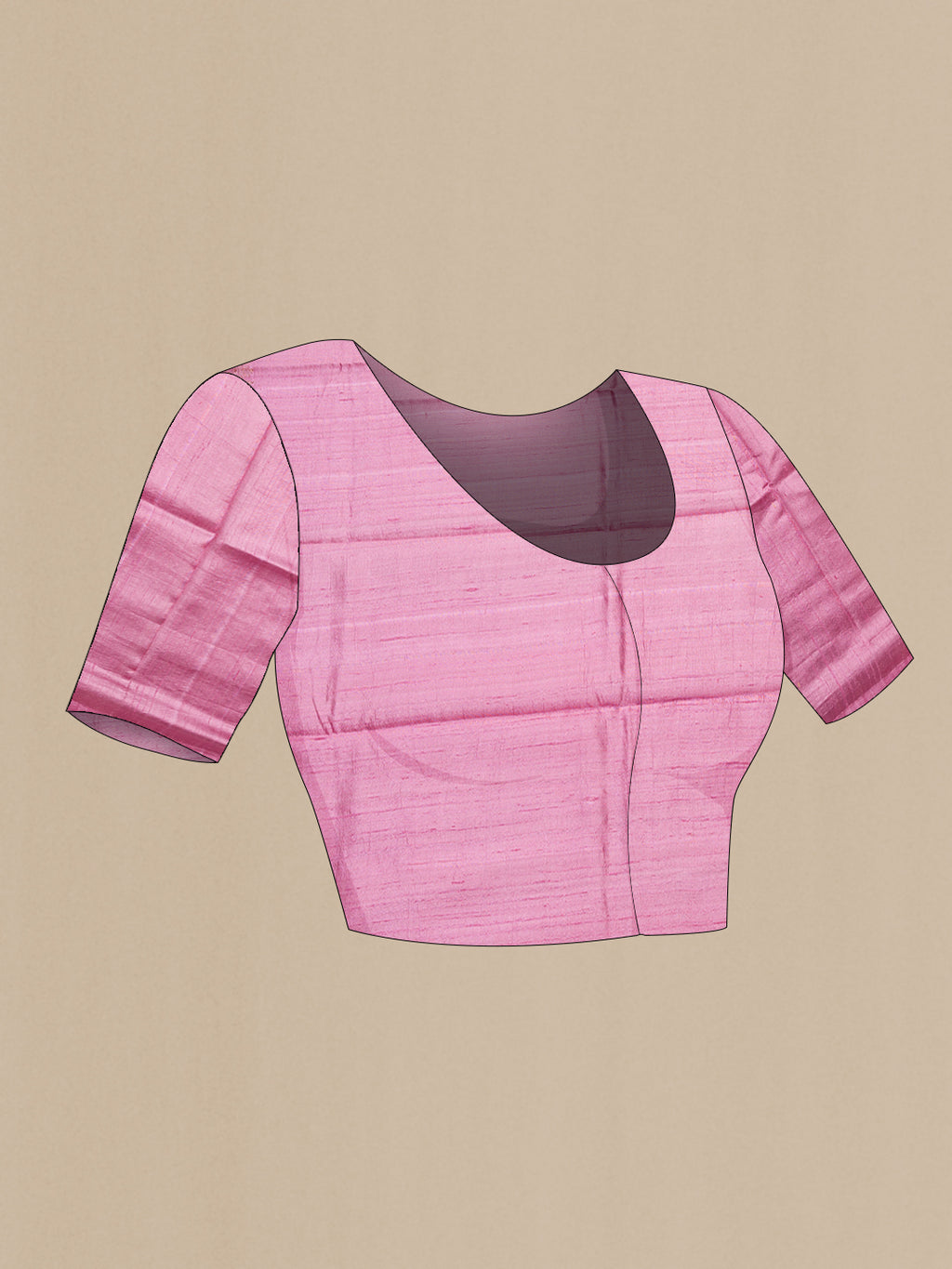Close up image of the blouse of Pink Raw Saree with Zari Butta on the body and Zari Border. 