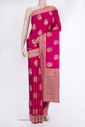 Dark Pink Satin Saree with Embroidered on the body and Sequin Border.  displayed on a mannequin