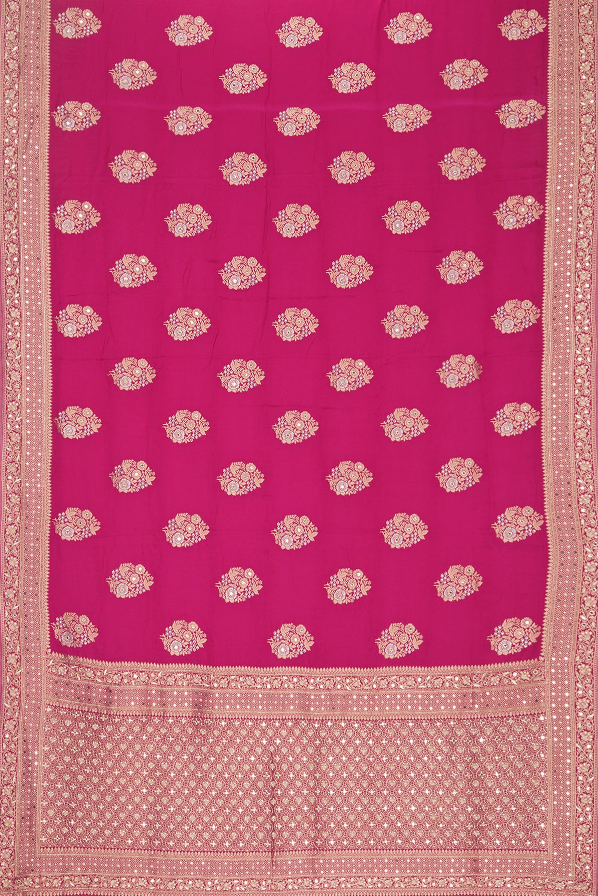 Flat view of Dark Pink Satin Saree with Embroidered on the body and Sequin Border. 