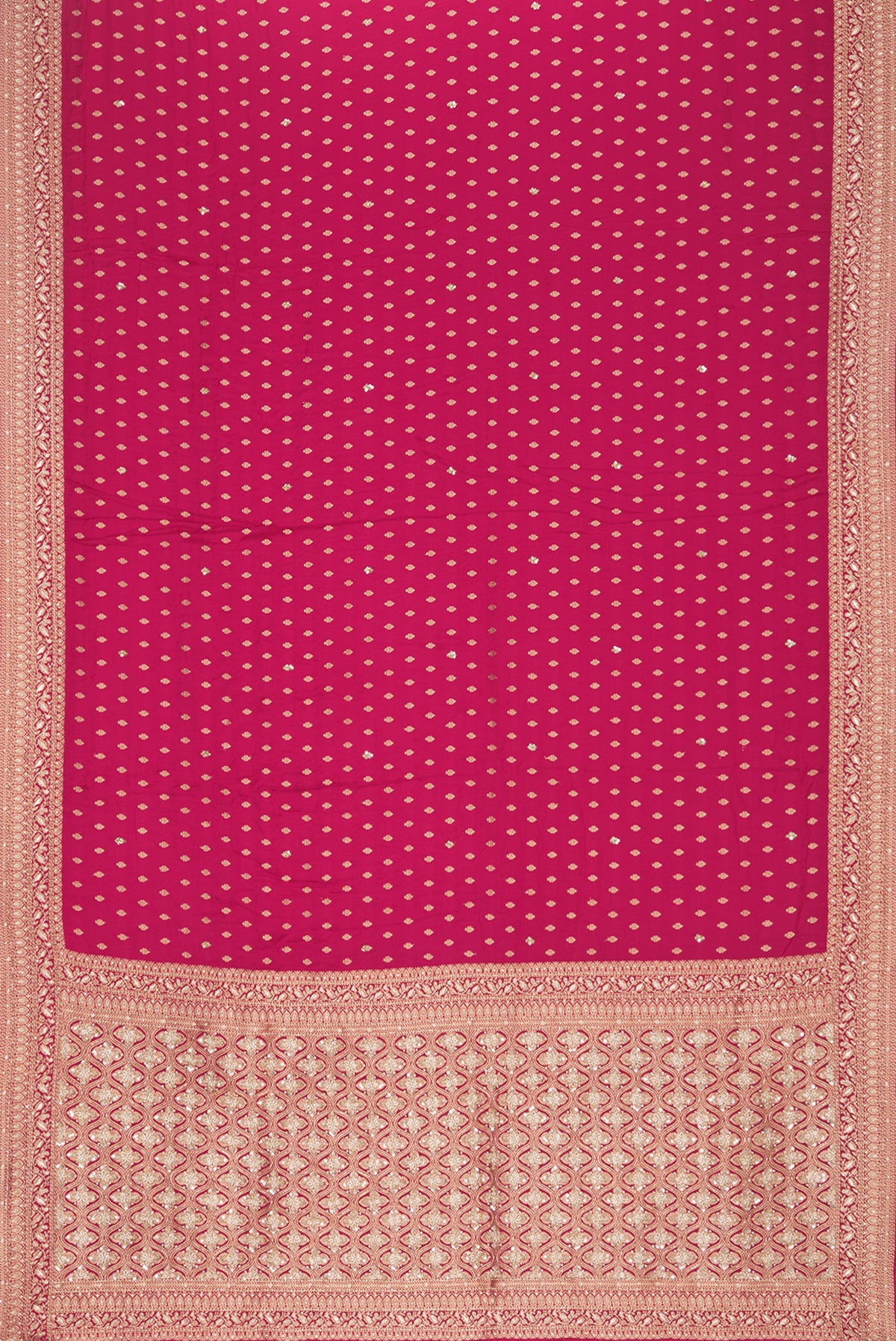 Flat view of Dark Pink Satin Saree with Embroidered on the body and Sequin Border. 