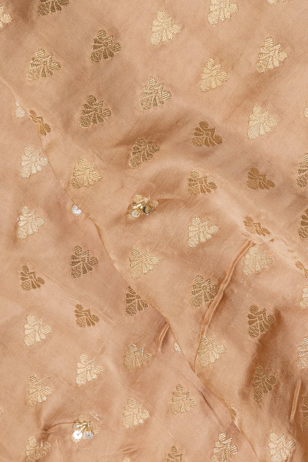 Close up of Sandal Satin Saree with Embroidered on the body and Embroidered Border.  displaying folds