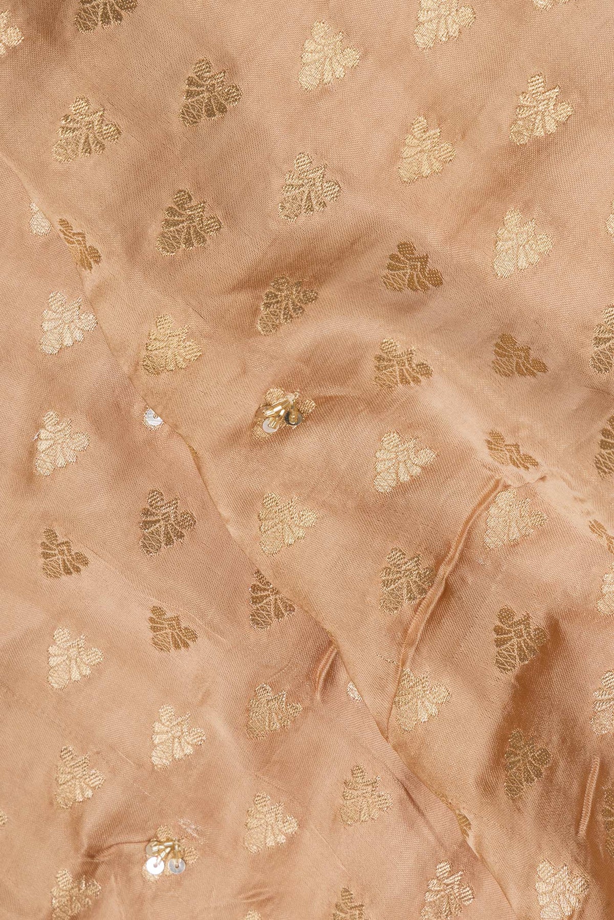 Close up of Sandal Satin Saree with Embroidered on the body and Embroidered Border.  displaying folds