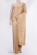 Sandal Satin Saree with Embroidered on the body and Embroidered Border.  displayed on a mannequin