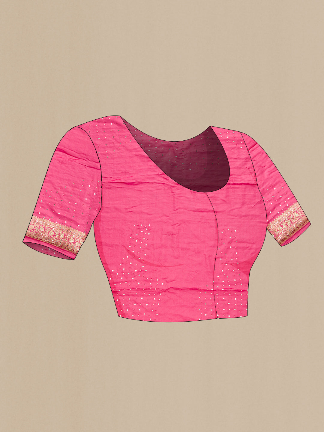Close up image of the blouse of Pink Dual Tone Satin Crepe Saree with Embroidered on the body and Sequin Border. 