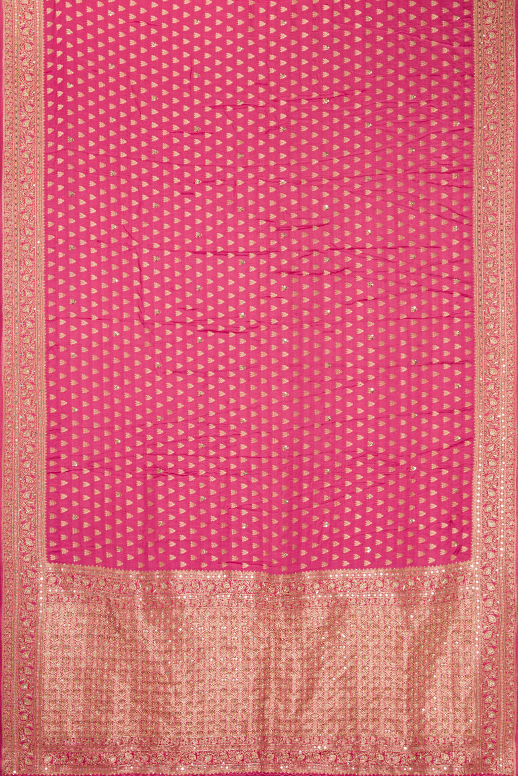 Flat view of Pink Dual Tone Satin Crepe Saree with Embroidered on the body and Sequin Border. 
