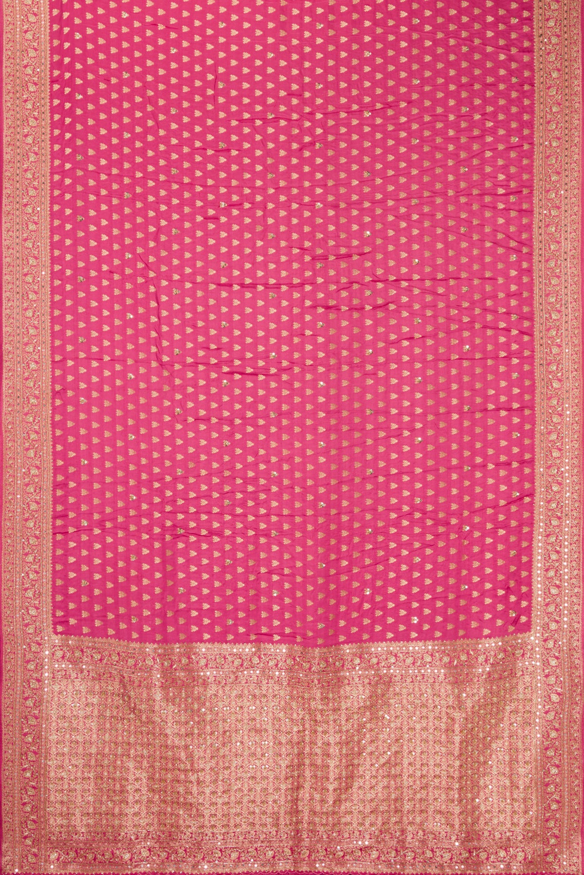 Flat view of Pink Dual Tone Satin Crepe Saree with Embroidered on the body and Sequin Border. 
