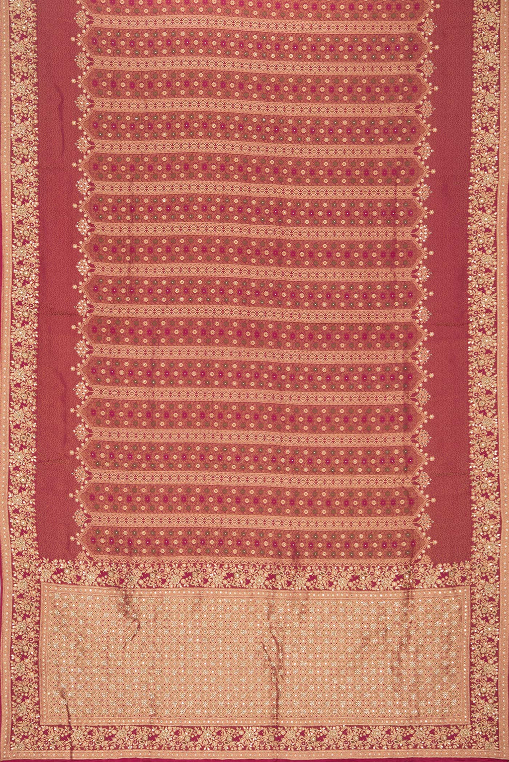 Flat view of Dark Pink Dual Tone Crepe Saree with Embroidered on the body and Sequin Border. 