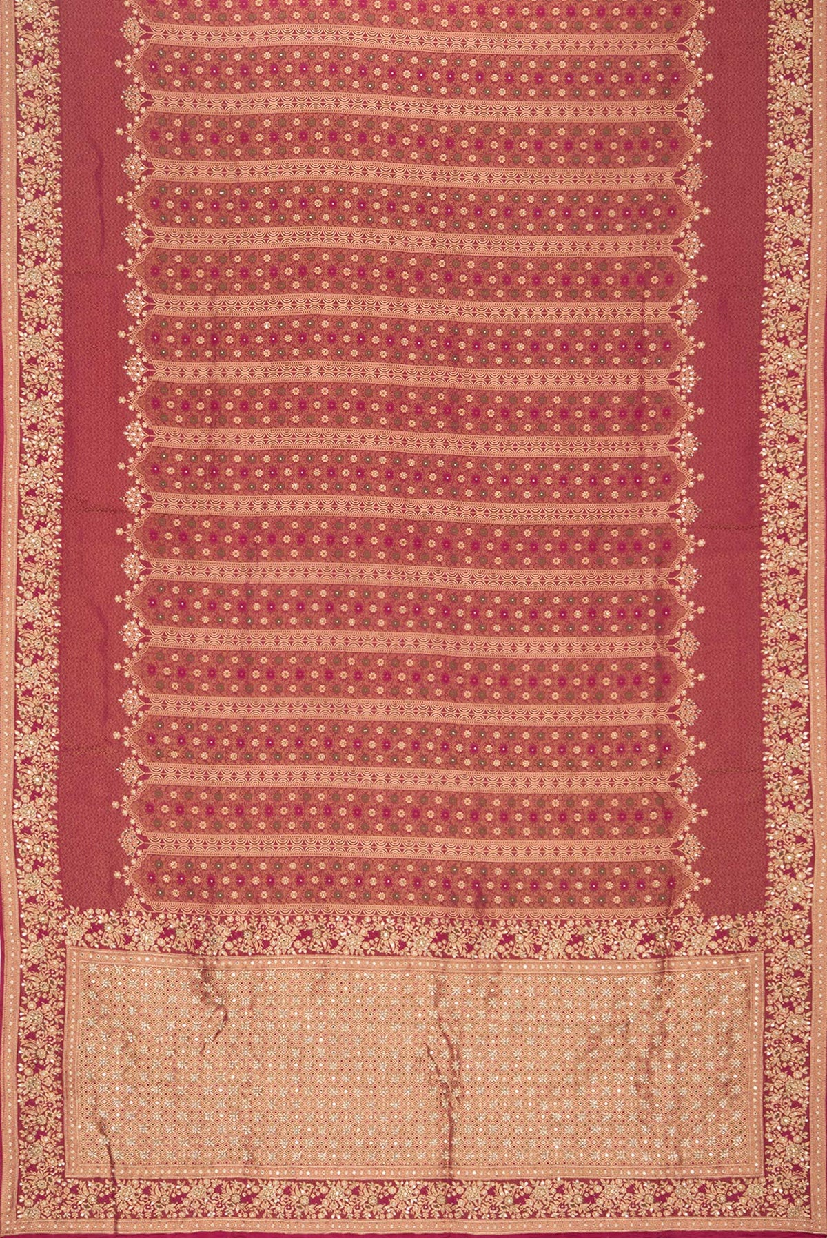 Flat view of Dark Pink Dual Tone Crepe Saree with Embroidered on the body and Sequin Border. 