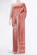 Red Dual Tone Blended Banarasi Silk Saree with Zari Brocade on the body and Sequin Border.  displayed on a mannequin