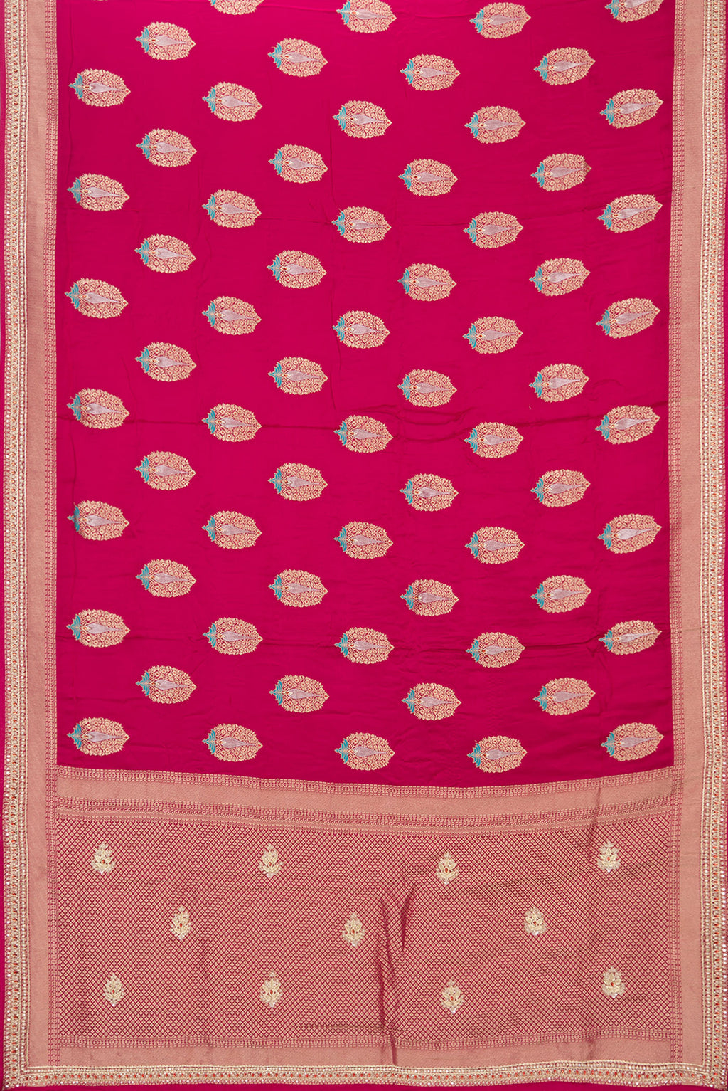 Flat view of Dark Pink Dual Tone Satin Saree with Embroidered on the body and Embroidered Border. 