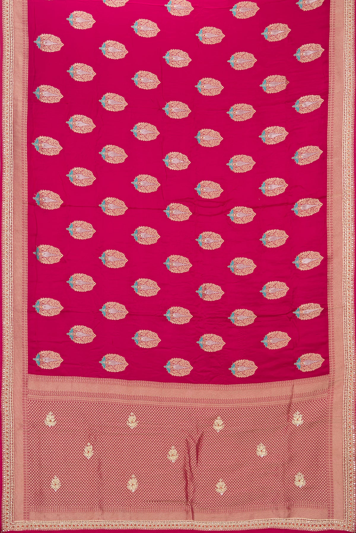 Flat view of Dark Pink Dual Tone Satin Saree with Embroidered on the body and Embroidered Border. 