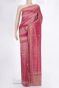 Dark Pink Dual Tone Crepe Saree with Embroidered on the body and Sequin Border.  displayed on a mannequin