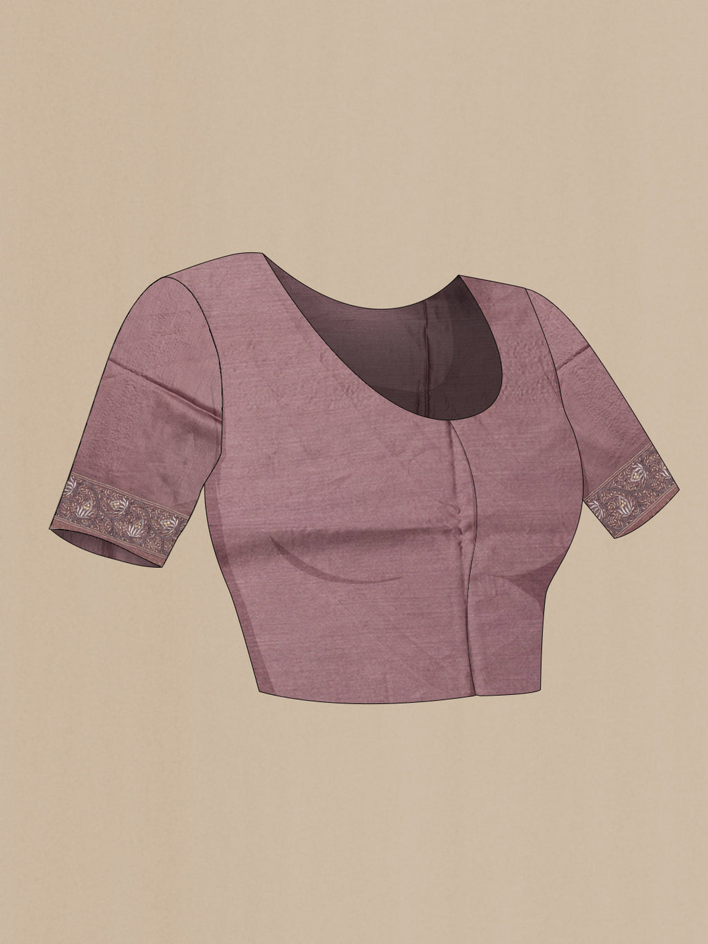 Close up image of the blouse of Brown Tussar Saree with Embroidered on the body and Embroidered Border. 
