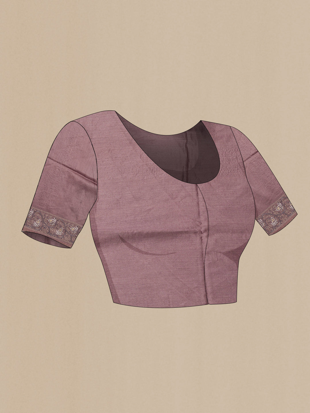 Close up image of the blouse of Brown Tussar Saree with Embroidered on the body and Embroidered Border. 