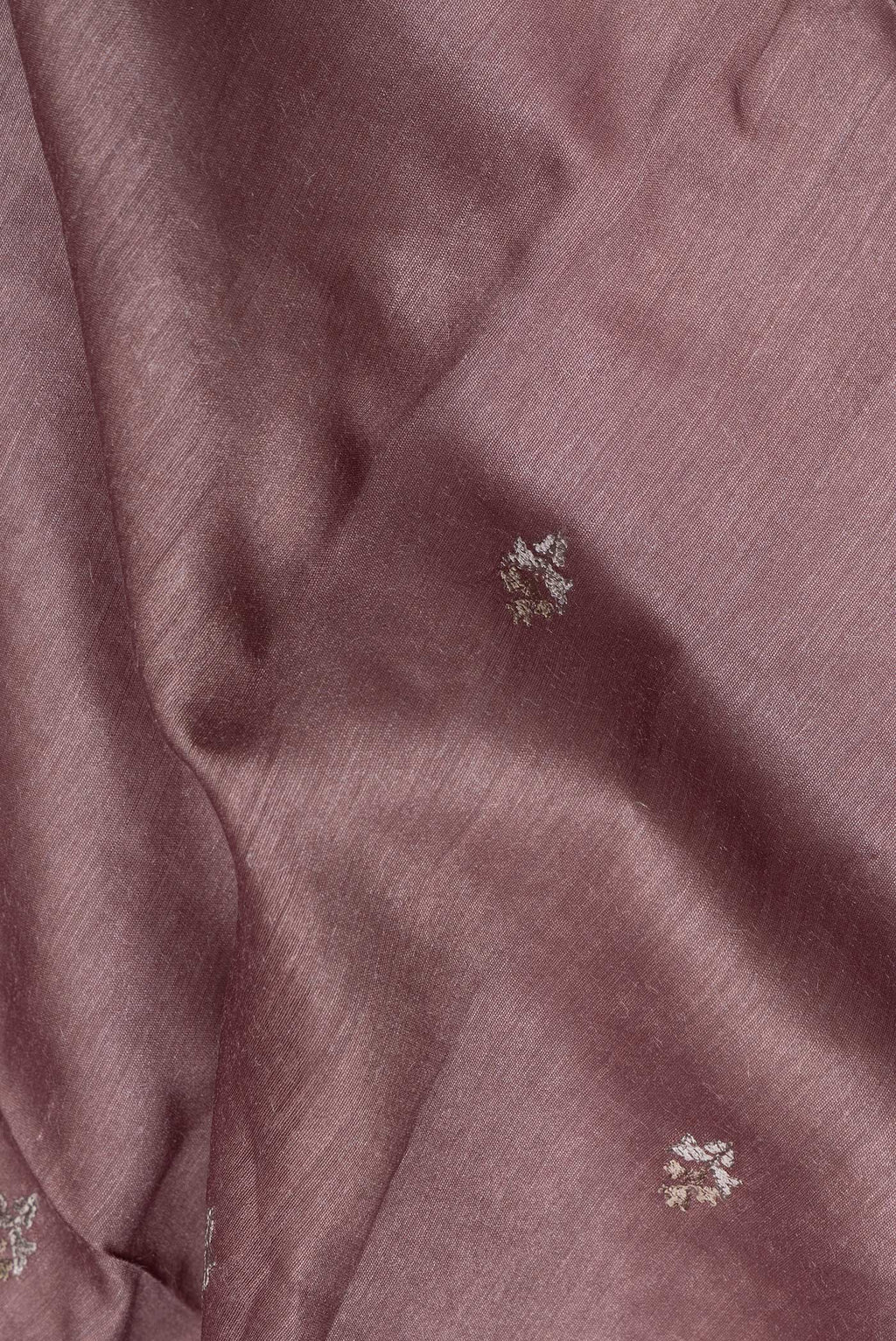 Close up of Brown Tussar Saree with Embroidered on the body and Embroidered Border.  displaying folds
