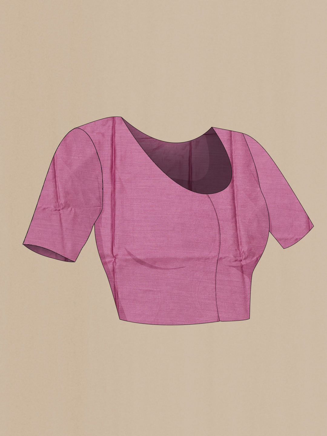 Close up image of the blouse of Pure Silk Pink Tussar Saree with Embroidered on the body and Embroidered Border. 