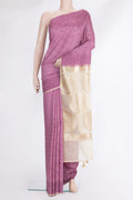 Pure Silk Pink Tussar Saree with Embroidered on the body and Embroidered Border.  displayed on a mannequin