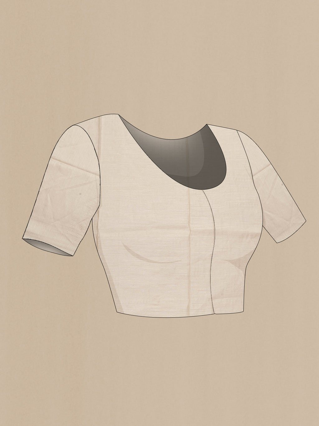 Close up image of the blouse of Cream Tussar Saree with Embroidered on the body and Embroidered Border. 
