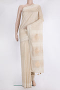 Cream Tussar Saree with Embroidered on the body and Embroidered Border.  displayed on a mannequin