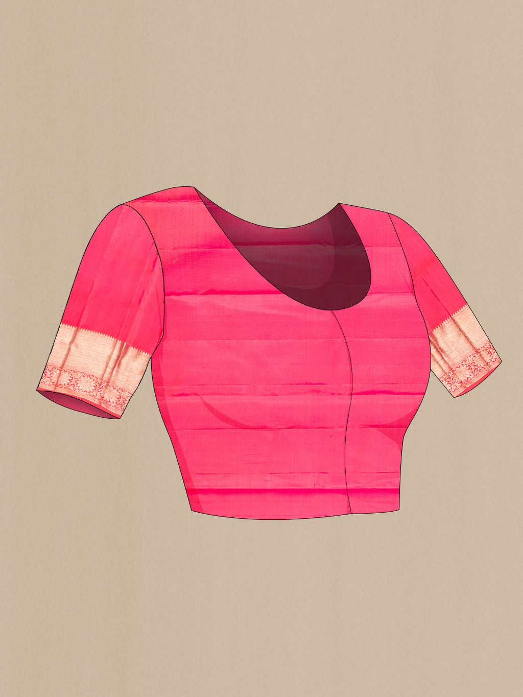 Close up image of the blouse of Pure Silk Pink Dual Tone Kanjivaram Saree with Zari Brocade on the body and Fancy Border. 