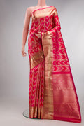 Pure Silk Dark Pink Kanjivaram Saree with Zari Brocade on the body and Zari Border.  displayed on a mannequin