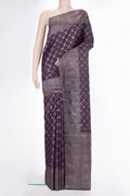 Pure Silk Burgundy Dual Tone Kanjivaram Saree with Zari Brocade on the body and Fancy Border.  displayed on a mannequin