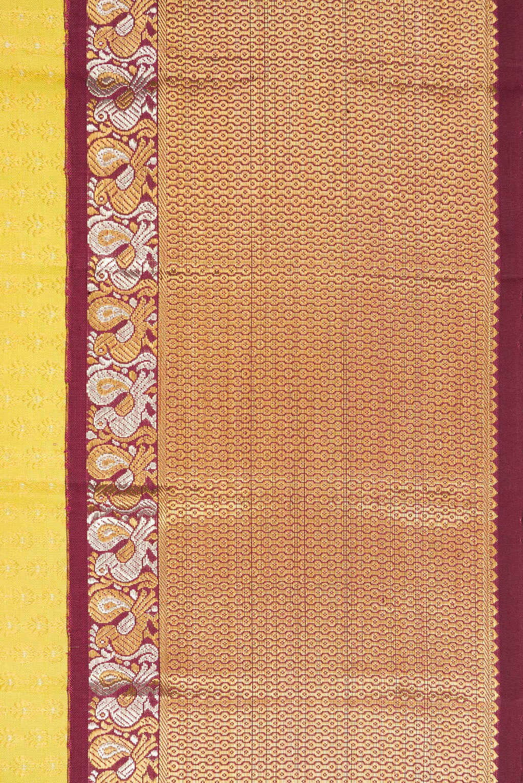Border image of Pure Silk Yellow Dual Tone Kanchipuram Saree with Zari Brocade on the body and Zari Border. 
