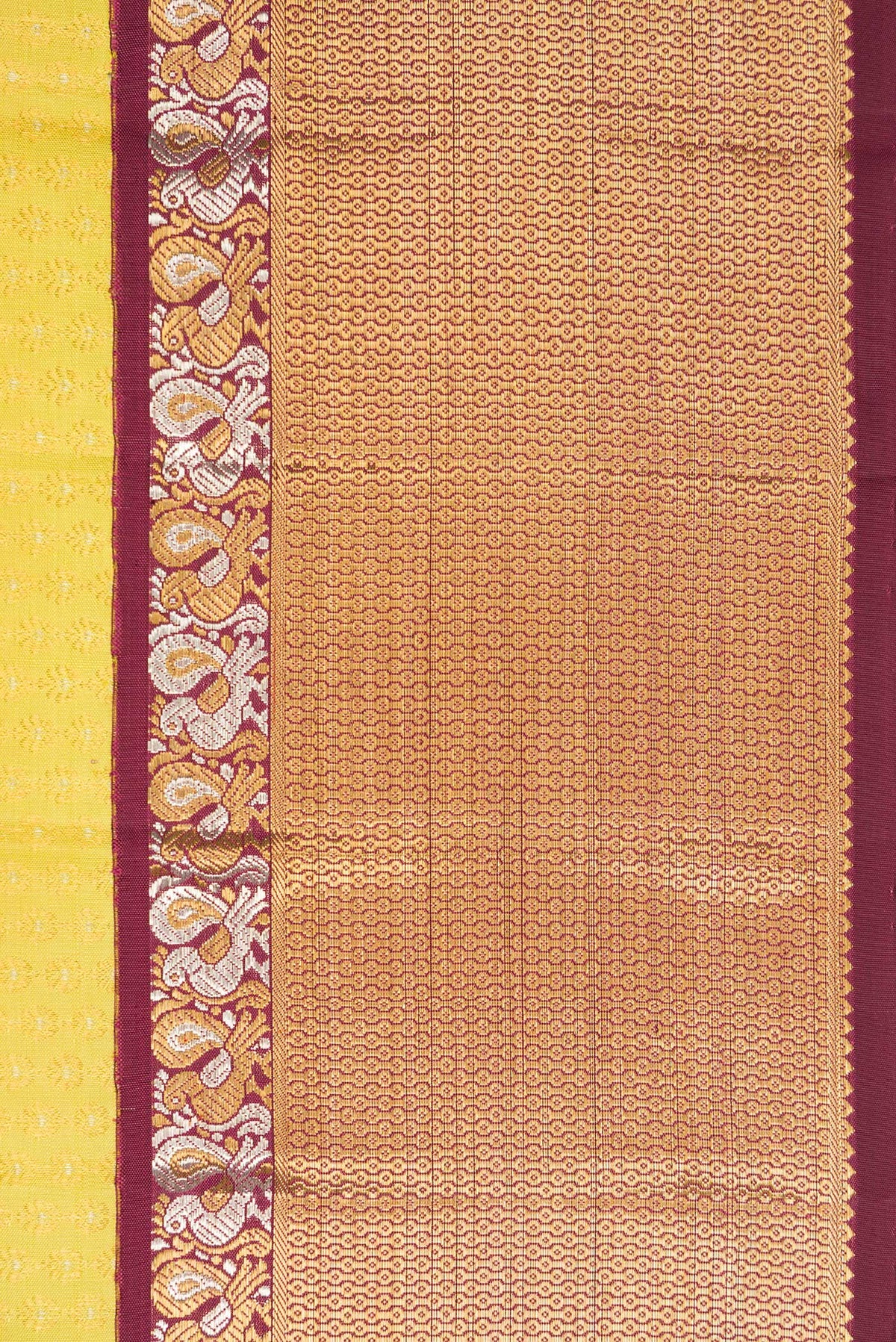 Border image of Pure Silk Yellow Dual Tone Kanchipuram Saree with Zari Brocade on the body and Zari Border. 