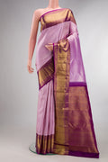 Pure Silk Lavender Dual Tone Kanchipuram Saree with Zari Brocade on the body and Zari Border.  displayed on a mannequin
