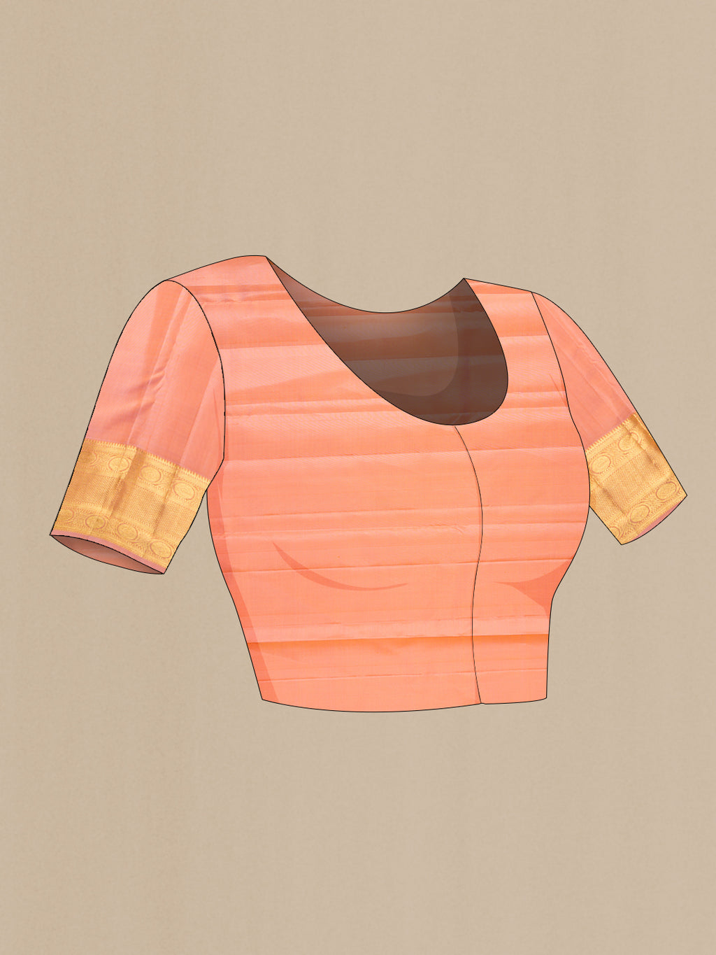 Close up image of the blouse of Pure Silk Mustard Kanjivaram Saree with Checked design on the body and Zari Border. 
