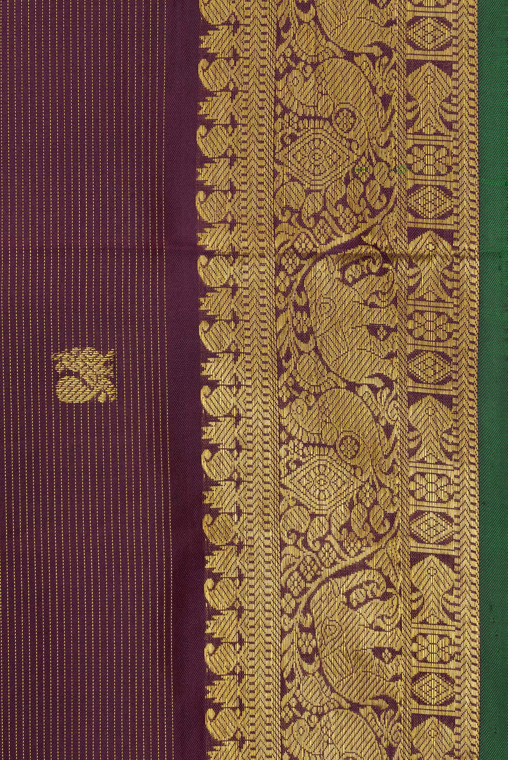 Border image of Pure Silk Coffee Brown Dual Tone Kanjivaram Saree with Stripes on the body and Zari Border. 