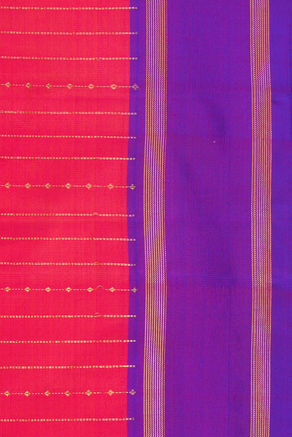 Border image of Pure Silk Dark Pink Dual Tone Kanchipuram Saree with Stripes on the body and Zari Border. 