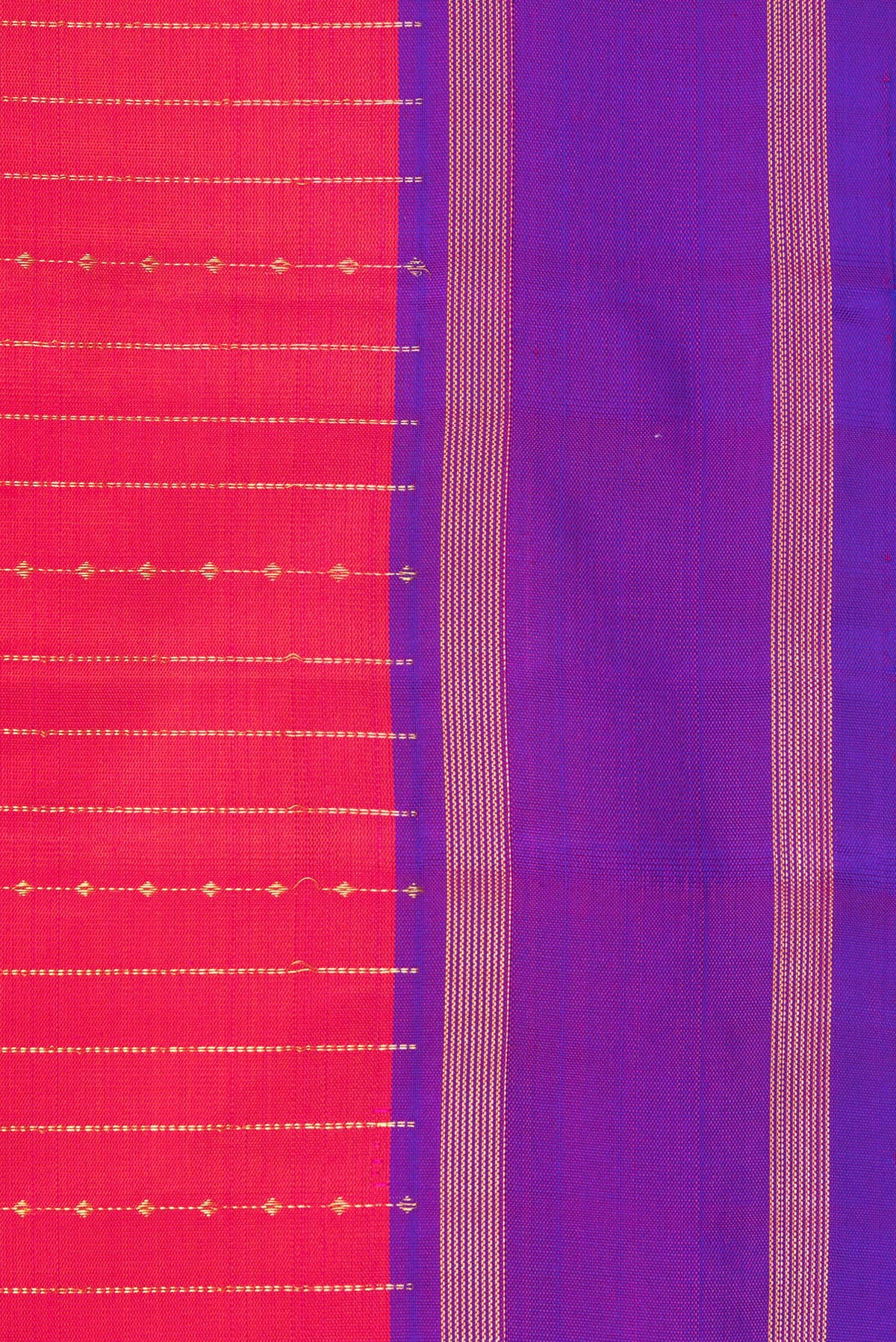 Border image of Pure Silk Dark Pink Dual Tone Kanchipuram Saree with Stripes on the body and Zari Border. 