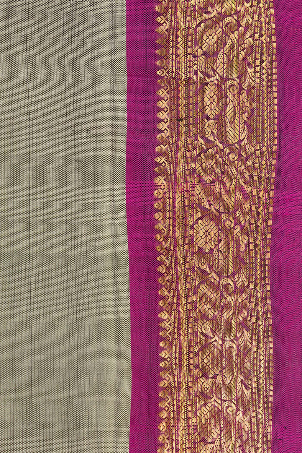 Border image of Pure Silk Grey Dual Tone Kanchipuram Saree with Zari Butta on the body and Zari Border. 