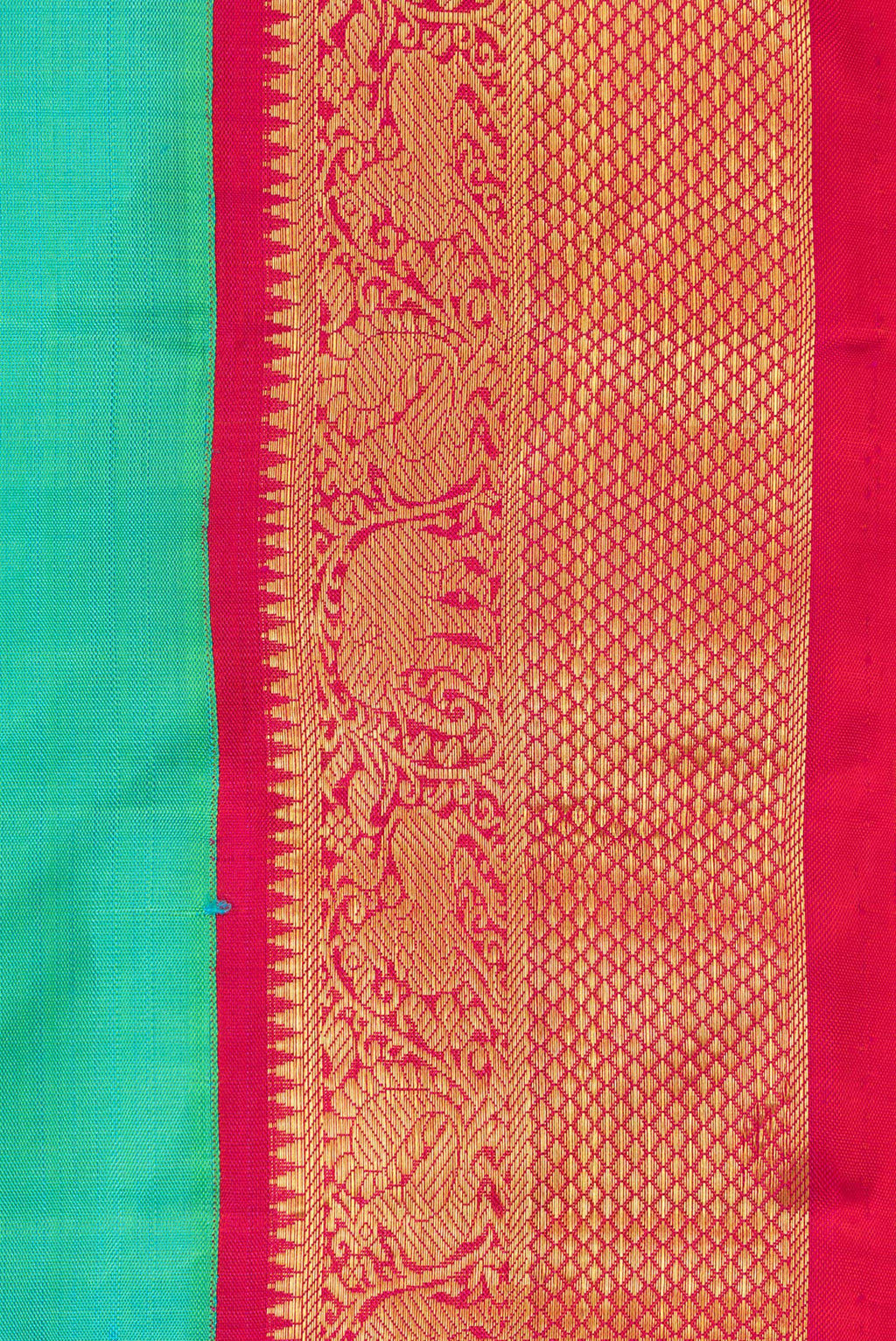 Border image of Pure Silk Sea Green Dual Tone Kanjivaram Saree with Zari Butta on the body and Zari Border. 