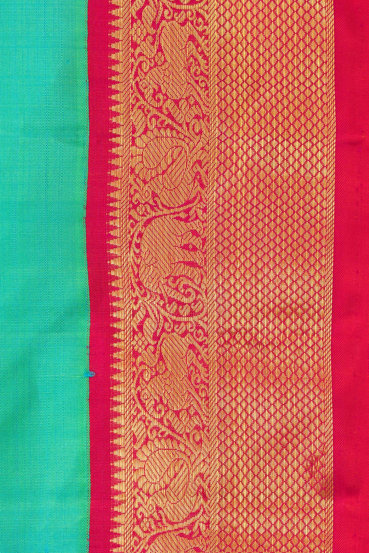 Border image of Pure Silk Sea Green Dual Tone Kanjivaram Saree with Zari Butta on the body and Zari Border. 
