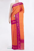 Pure Silk Mustard Kanjivaram Saree with Checked design on the body and Zari Border.  displayed on a mannequin