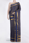 Pure Silk Navy Blue Dual Tone Kanjivaram Saree with Checked design on the body and Zari Border.  displayed on a mannequin