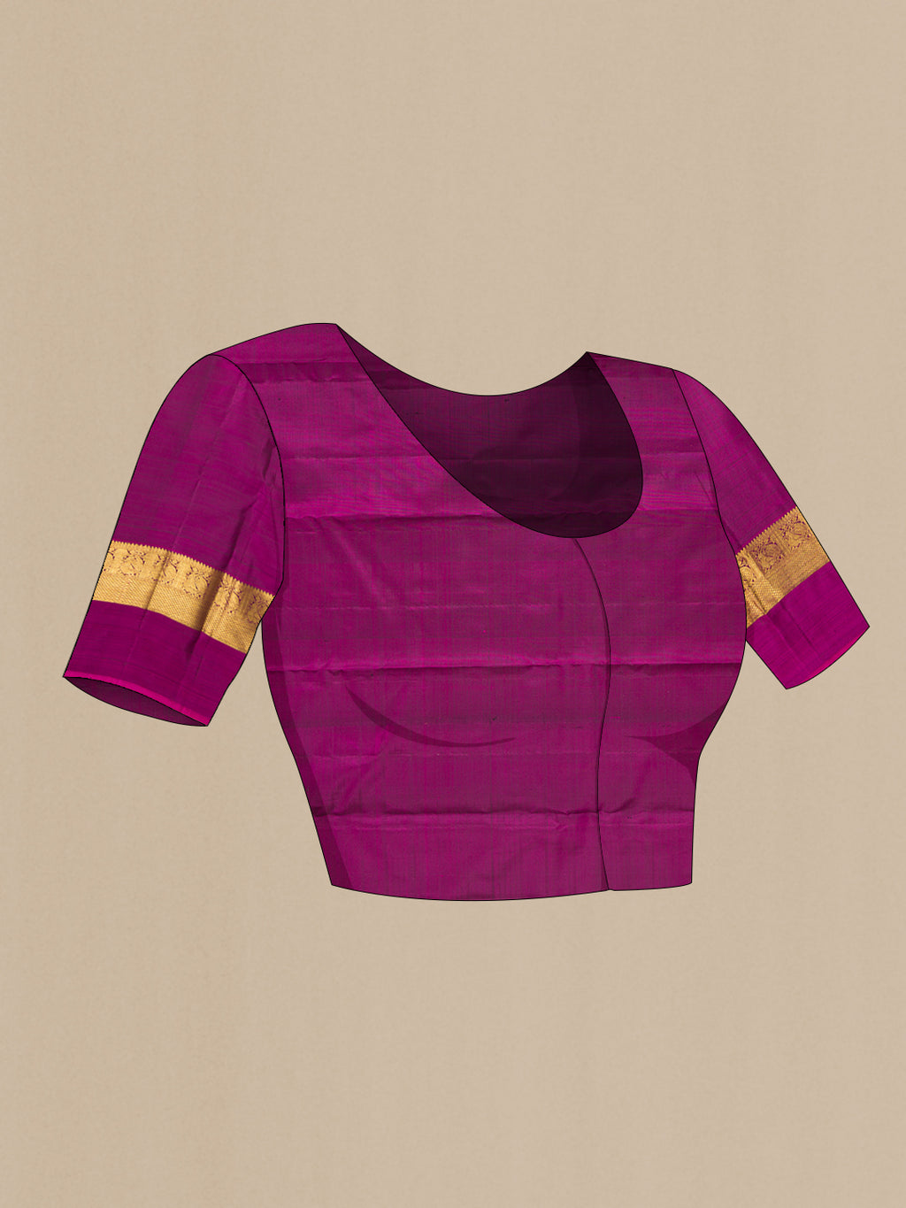 Close up image of the blouse of Pure Silk Bottle Green Kanchipuram Saree with Checked design on the body and Zari Border. 