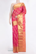 Pure Silk Pink Dual Tone Kanchipuram Saree with Zari Butta on the body and Zari Border.  displayed on a mannequin