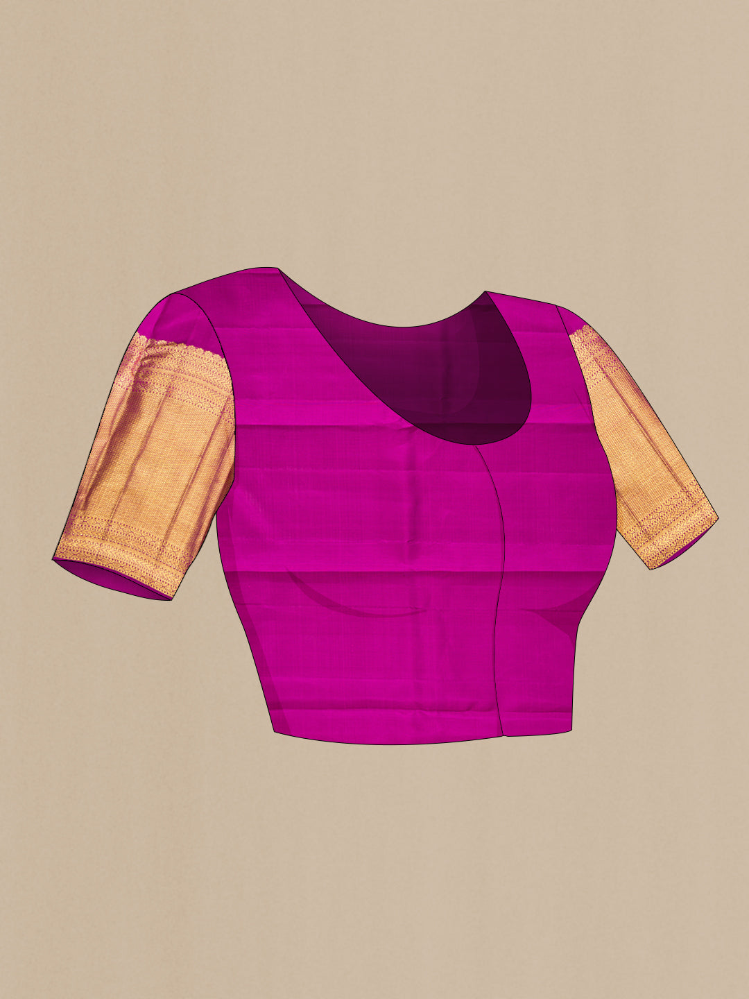 Close up image of the blouse of Pure Silk Gold Dual Tone Kanchipuram Saree with Zari Brocade on the body and Zari Border. 