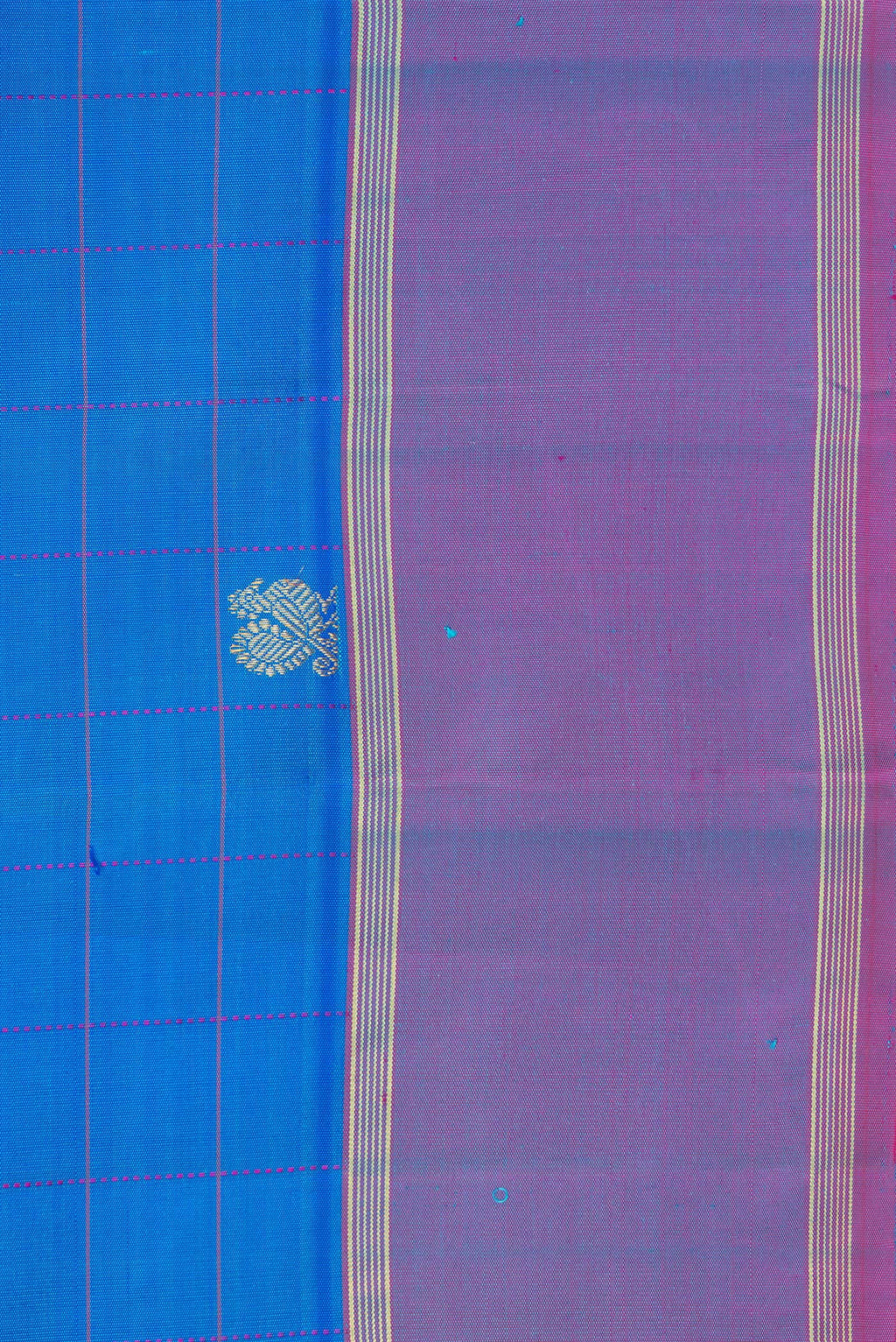 Border image of Pure Silk Royal Blue Dual Tone Kanchipuram Saree with Checked design on the body and Zari Border. 