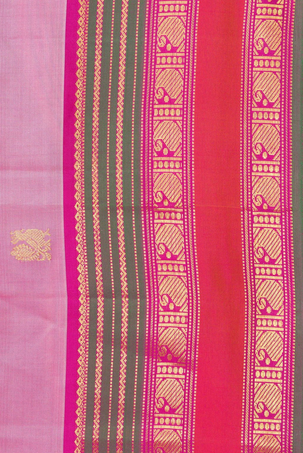Border image of Pure Silk Rose Gold Dual Tone Kanjivaram Saree with Zari Butta on the body and Zari Border. 