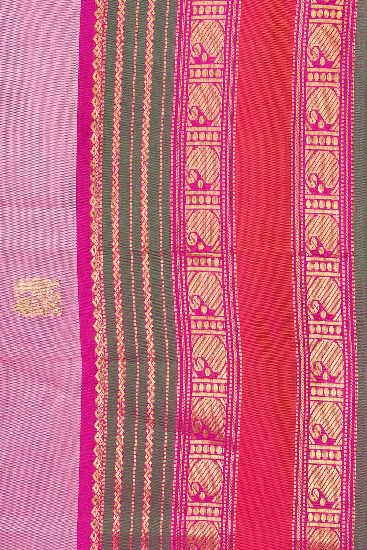 Border image of Pure Silk Rose Gold Dual Tone Kanjivaram Saree with Zari Butta on the body and Zari Border. 