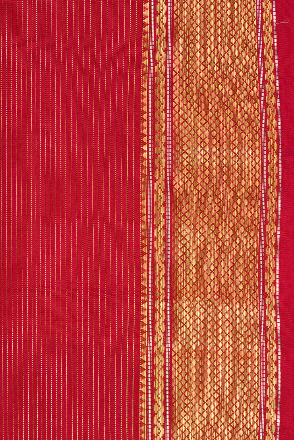 Border image of Pure Silk Red Dual Tone Kanjivaram Saree with Stripes on the body and Zari Border. 