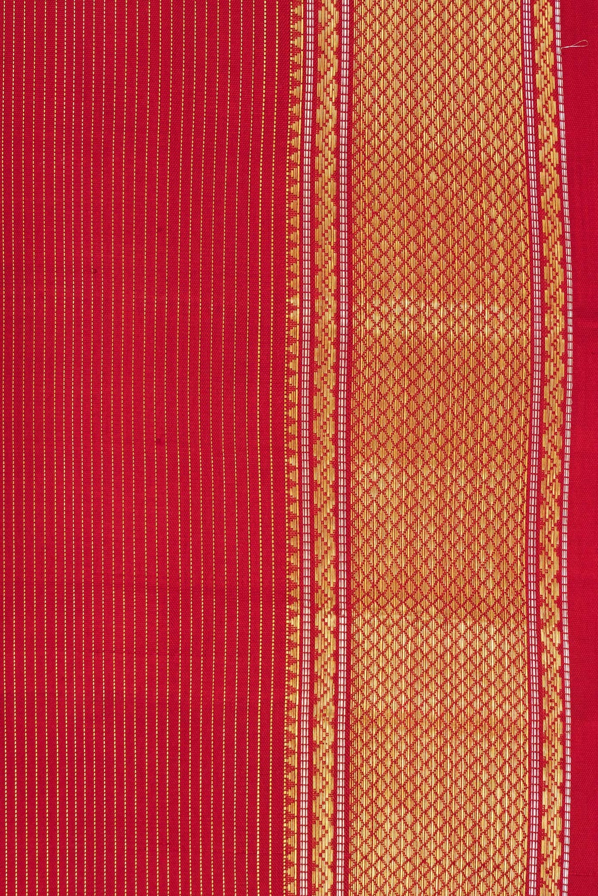 Border image of Pure Silk Red Dual Tone Kanjivaram Saree with Stripes on the body and Zari Border. 