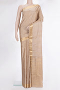 Pure Silk Dark Beige Dual Tone Soft Saree with Zari Butta on the body and Zari Border.  displayed on a mannequin