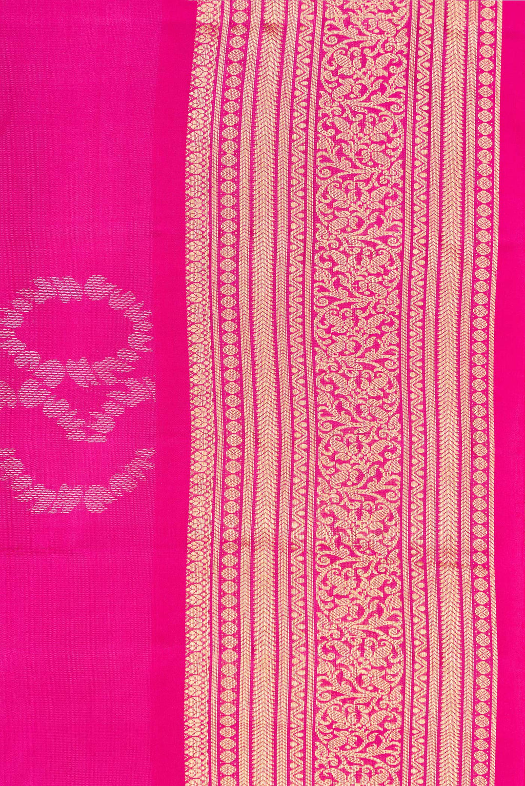 Border image of Pure Silk Dark Pink Dual Tone Soft Saree with Zari Butta on the body and Zari Border. 